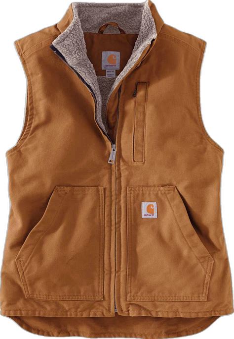 Carhartt Loose Fit Washed Duck Sherpa Mock Neck Vest For Women In Carhartt Brown Carhartt