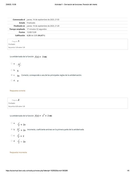 Actividad 1 Derivación de funciones Intento 2 Comenzado el jueves