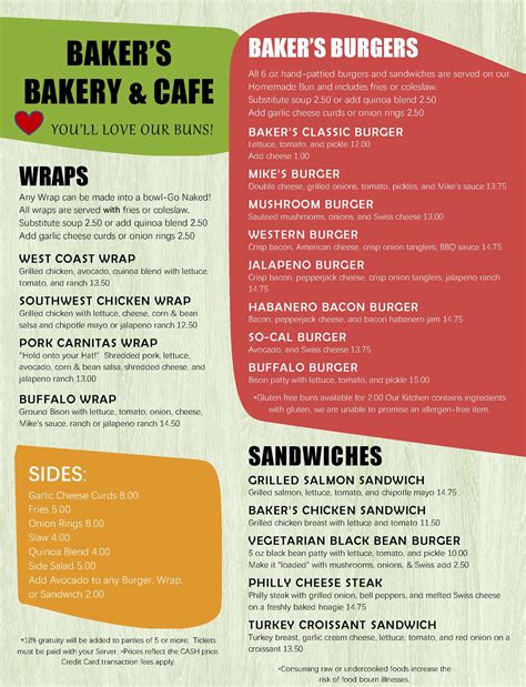 Menu – Bakers Bakery Cafe