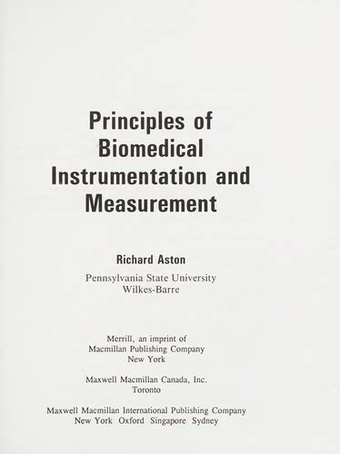 Principles Of Biomedical Instrumentation And Measurement By Richard