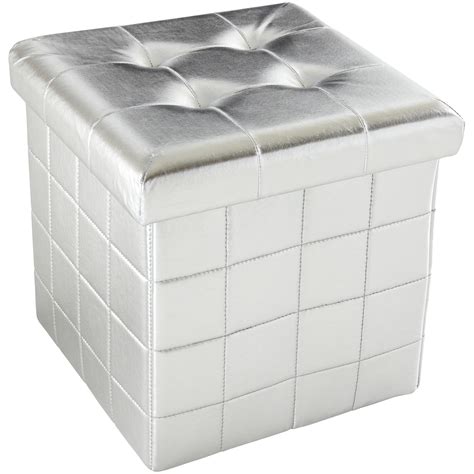 Mainstays Collapsible Storage Ottoman Silver Dazzle