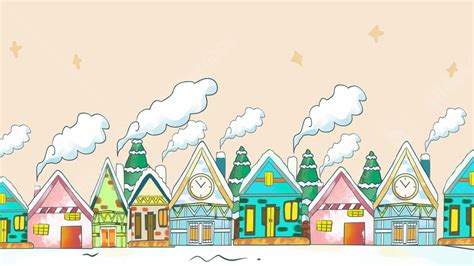 Christmas Cartoon Festival Watercolor House Cartoon Town White