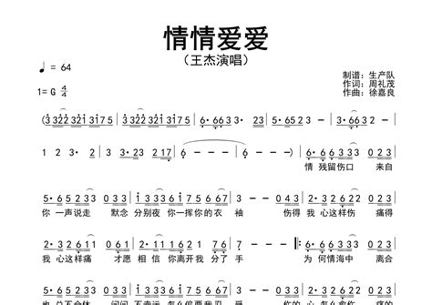 情情爱爱简谱 王杰 歌曲旋律简谱 生产队上传 吉他屋乐谱网