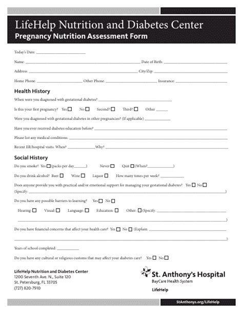 Pregnancy Nutrition Assessment Form - Lifehelp Nutrition and Diabetes ...