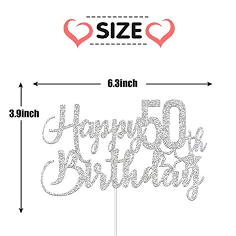 Silver Glitter Happy 50th Birthday Cake Topper 50th Birthday Cake