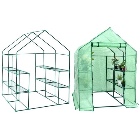 Costway Portable Mini Walk In Outdoor 2 Tier 8 Shelves Greenhouse