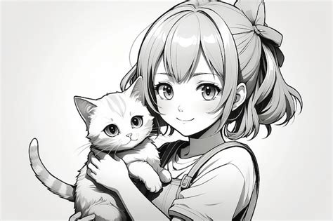 Premium Photo | Happy anime girl holding cat