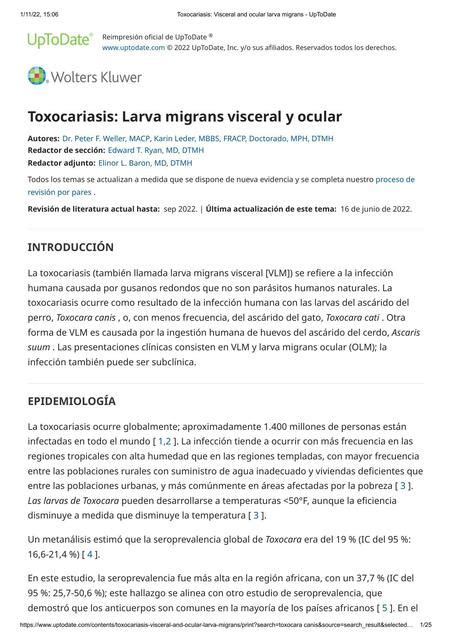 Toxocariasis Larva Migrans Visceral Y Ocular Aracely Yachi UDocz