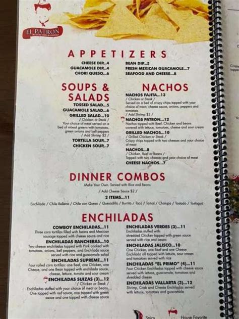 El Patron Mexican Grill Cantina Menu In Kasson Minnesota USA