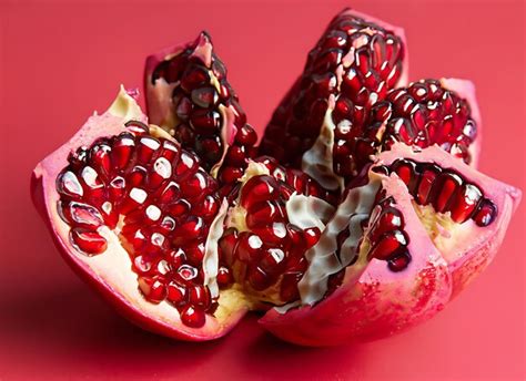 Premium Photo Pomegranate On A Red Background Broken Ripe Pomegranate