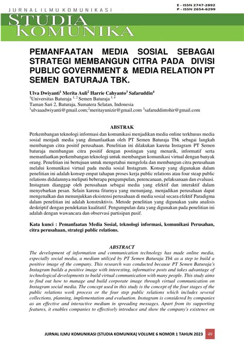 PDF Pemanfaatan Media Sosial Sebagai Strategi Membangun Citra Pada