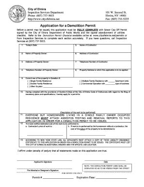 Fillable Online Cityofelmira Demolition Permit Application The City