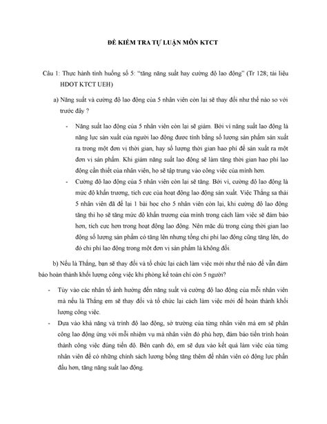 BÀi TẬp Giải đề Tự Luận Kttc ĐỀ KiỂm Tra TỰ LuẬn MÔn Ktct Câu 1 Thực Hành Tình Huống Số 5
