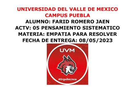 Actv Empatia Para Resolver Universidad Del Valle De Mexico Campus