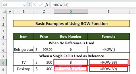 How To Use The Row Function In Excel Examples