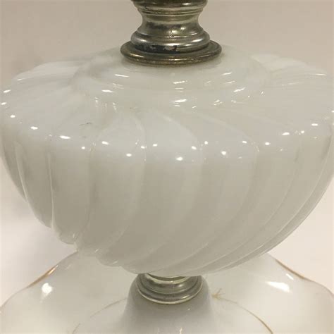 Vintage White Milk Glass Lamp With Gold Trim And Atomic Etsy