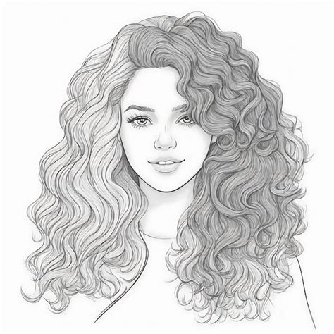 Retrato Dibujado A Mano De Una Hermosa Joven Con Cabello Largo Y