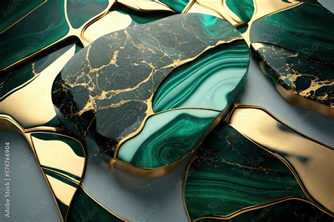 Marble Background Of Emerald Green Color With Gold Trim Or Gold Threads