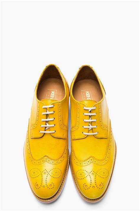 KENZO Mustard Yellow Leather Elliott Wingtip Brogues in Metallic for ...