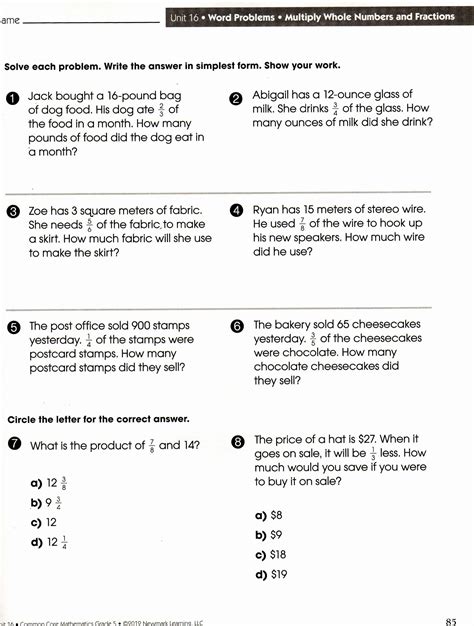 √ Fractions Worksheets Grade 6 Word Problems With Answers Theodore Bailey