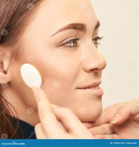 Makeup Professional Artist Apply Face Mascara Woman Beauty Model Nature Nude Look Stock Photo