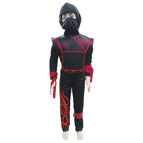 Fantasia Infantil Ninja Dark Preto E Vermelho Capuz Apollo Festas