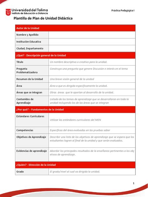 Plantilla De Plan De Unidad Didáctica Evaluación Aprendizaje