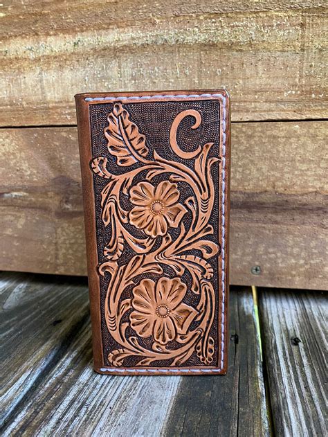 Sheridan Hand Tooled Leather Roper Wallets Etsy