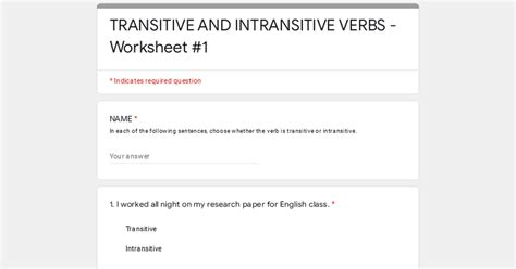 Transitive Intransitive Ditransitive Verbs Worksheet Live Worksheets Library