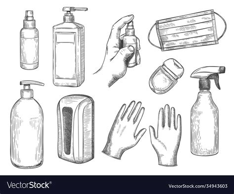 Sketch Sanitizer Bottle Personal Protective Vector Image