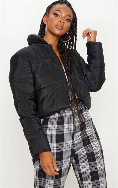 Black Puffer Cropped Jacket | Coats & Jackets | PrettyLittleThing