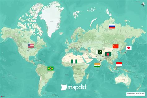 Die 10 größten Länder der Welt auf einer Weltkarte | mapdid