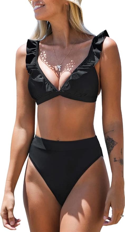 CUPSHE Damen Bikini Set 2 Teiliger Badeanzug Hoch Taillierter V