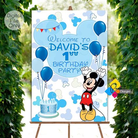 Printable Mickey Mouse First Birthday Welcome Board Custom Mickey