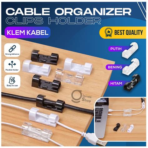 Jual Kabel Clip Cable Organizer Klem Tempel Pengait Kabel Meja Dinding