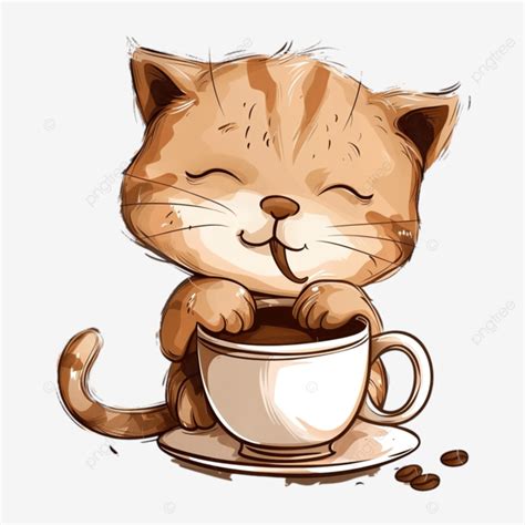 Cute Cat Drink Coffee Cartoon Cute Coffee Cat Cartoon Cat PNG