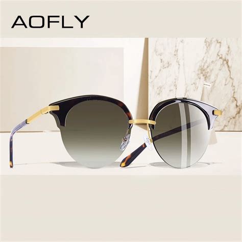 Aofly Brand Design Fashion Cat Eye Sunglasses Women Vintage Half Frame