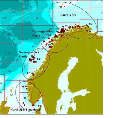 Map of the Barents Sea, Norwegian Sea, North Sea and Skagerrak showing ...