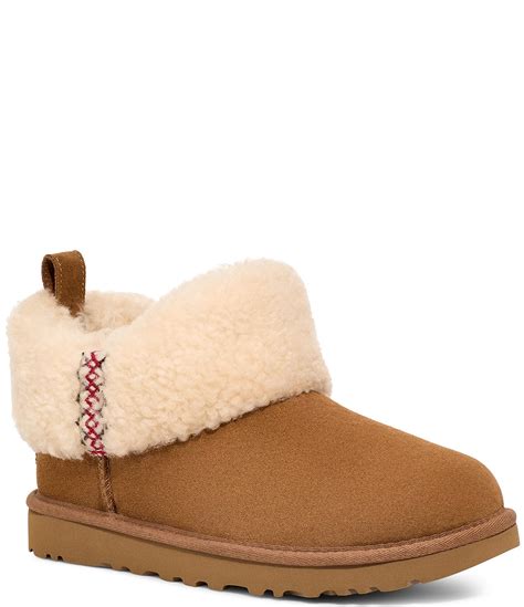 UGG Ultra Mini UGG Braid Suede Fur Collar Booties | Dillard's