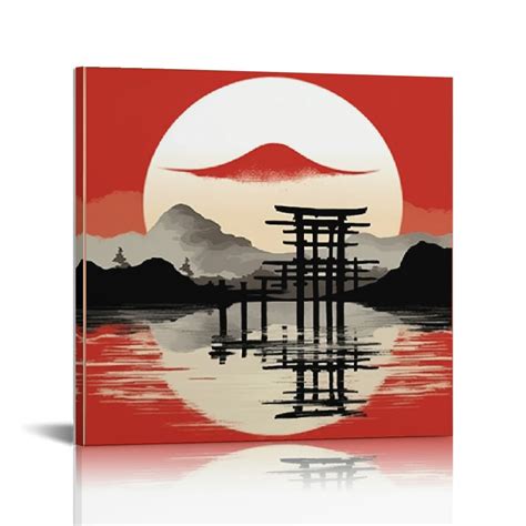 JEUXUS Retro Japanese Decor Canvas Wall Art Framed Samurai Geisha Fuji