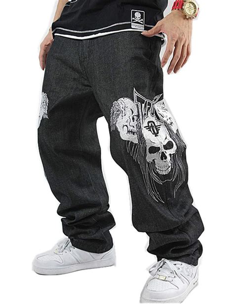 Qbo Men S Cool Skull Hip Hop Baggy Loose Jeans Denim Pants Baggy