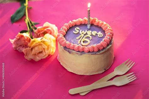 Birthday cake with number 6 on pink background Stock Photo | Adobe Stock