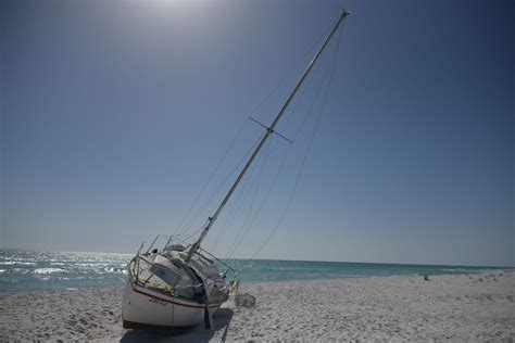 Beached Sailboat On Gulf Islands National Seashore Has Interesting