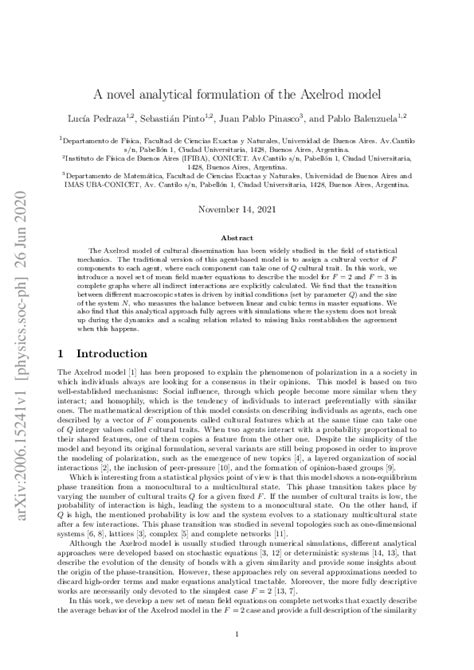 (PDF) A novel analytical formulation of the Axelrod model | Pablo Balenzuela - Academia.edu