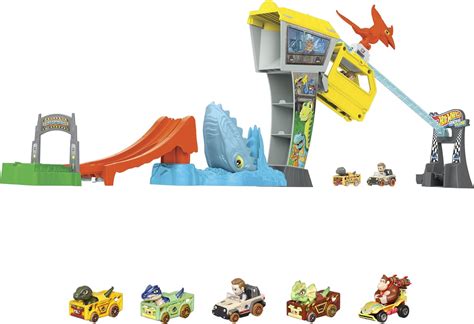 Amazon Hot Wheels Track Set Toy Cars RacerVerse Jurassic World Blues Raptor Rush Track
