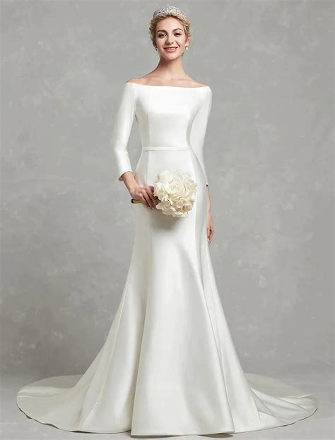 Casual Wedding Dresses Chapel Length Sleeve Strapless Satin With Pleat ...