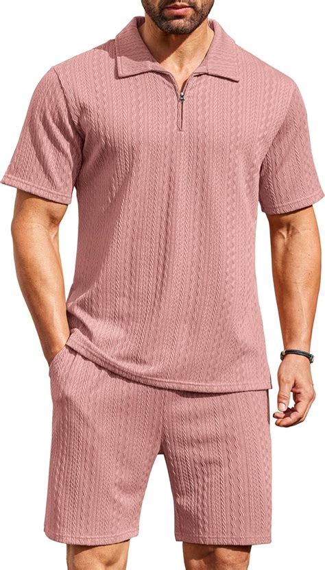 Amazon COOFANDY Men S 2 Pieces Outfits Casual Quarter Zip Polo