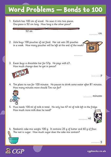 Word Problems Number Bonds To 100 Year 3 CGP Plus Worksheets