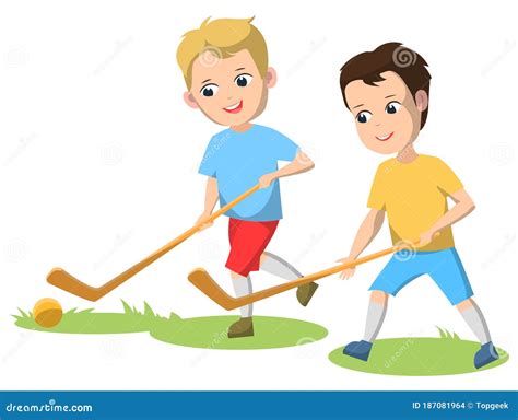 Sport School Club Boys Playing Field Hockey Stock Vector