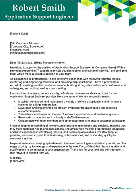 Cover Letter For It Support Application Letter Examples